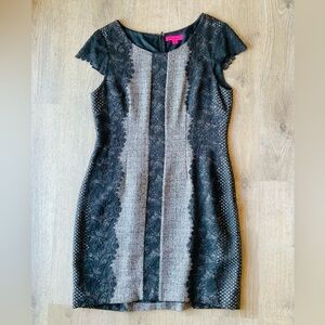 Betsey Johnson Black and Gray Lace Midi Dress 14